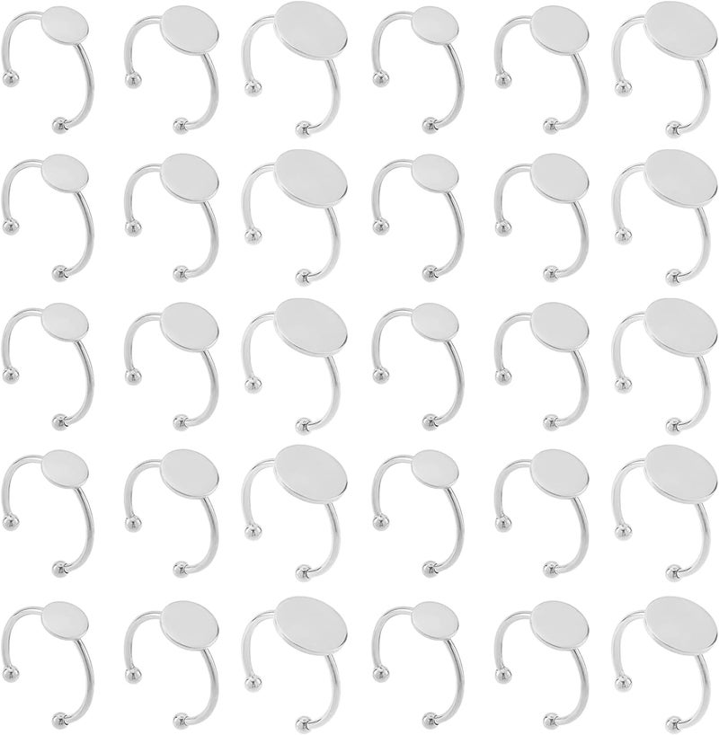MaehSab 30 Pcs Blank Rings - Stainless Steel Adjustable Pad Ring Base, Flat Blank Ring Base Tray for Jewelry Making DIY Crafts (Silver) - Image 1